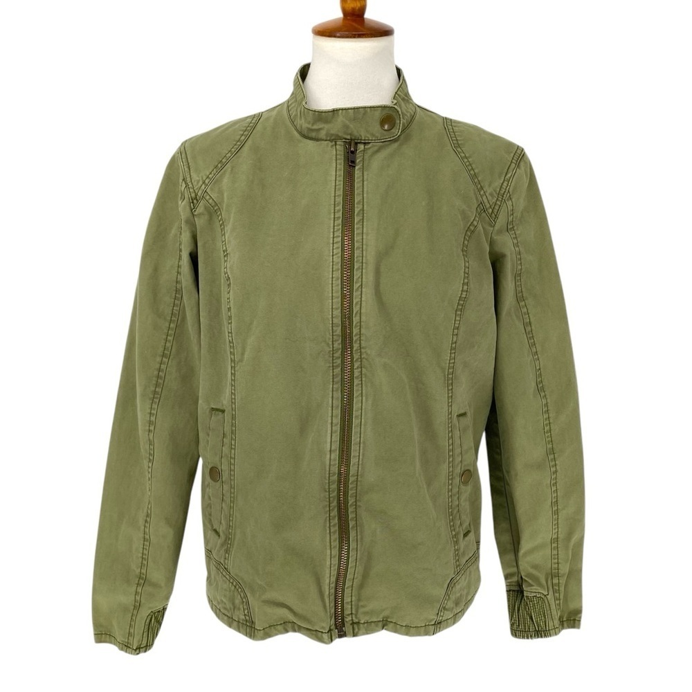 Eddie Bauer Military Jacket Olive Green Brass Full Zip Lightweight Casual Coat L